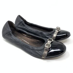 AGL Women's Size 37.5 US 7.5 Patent Cap Ballet Flats Black Round Toe Leather